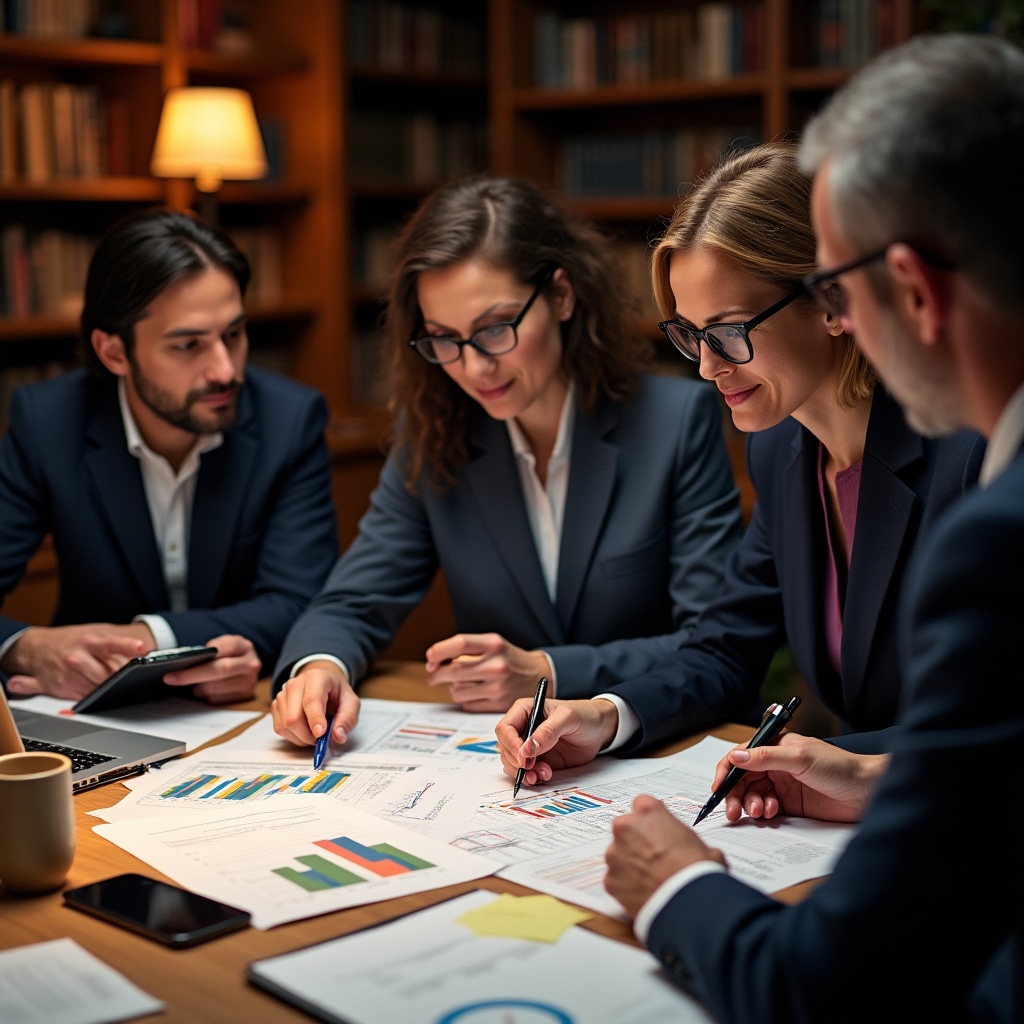 Management team collaborating on budget planning